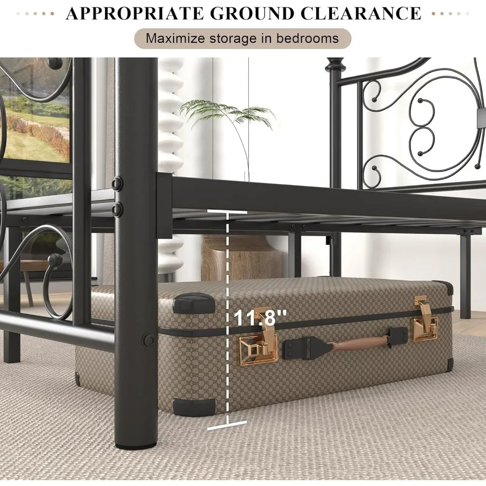 Metal Platform Bed Frame with Headboard and Footboard