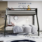 Twin Over Full Metal Loft Bunk Bed with Safety Rail and Ladder