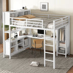 Metal Loft Bed with Wardrobe And L-shaped Desk