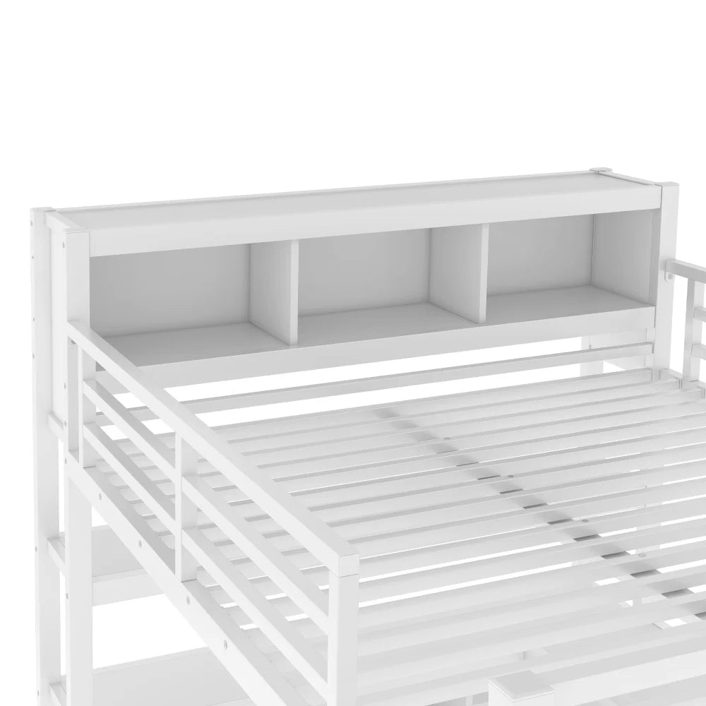 Metal Loft Bed with Wardrobe And L-shaped Desk
