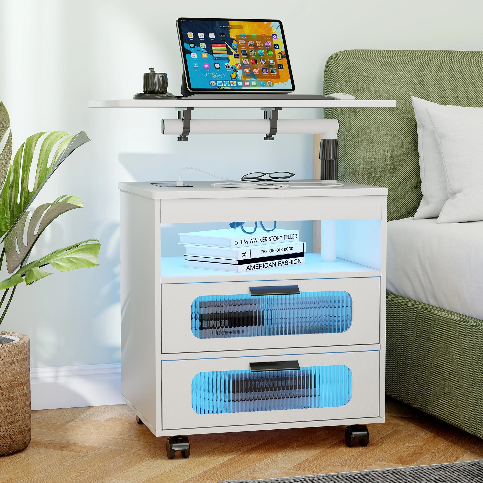 JDPAG Nightstand with Wireless Charging Station