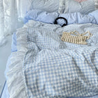 Korean Princess Style Lattice Double Layer Lace Bedding Set