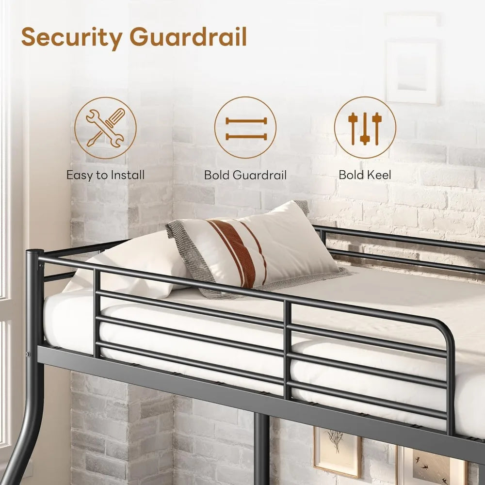 Twin Over Full Metal Bunk Beds with Ladder and Guardrail