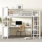 Metal Loft Bed with Wardrobe And L-shaped Desk