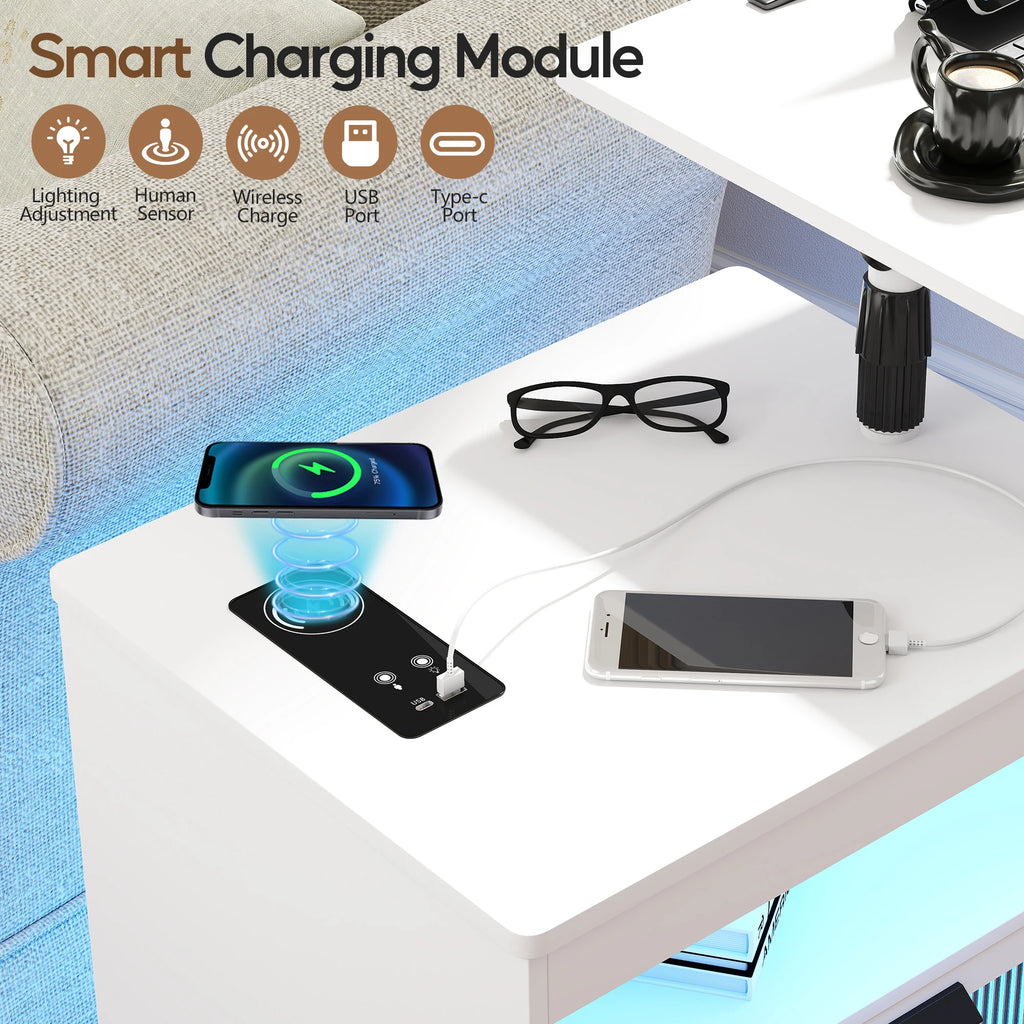 JDPAG Nightstand with Wireless Charging Station