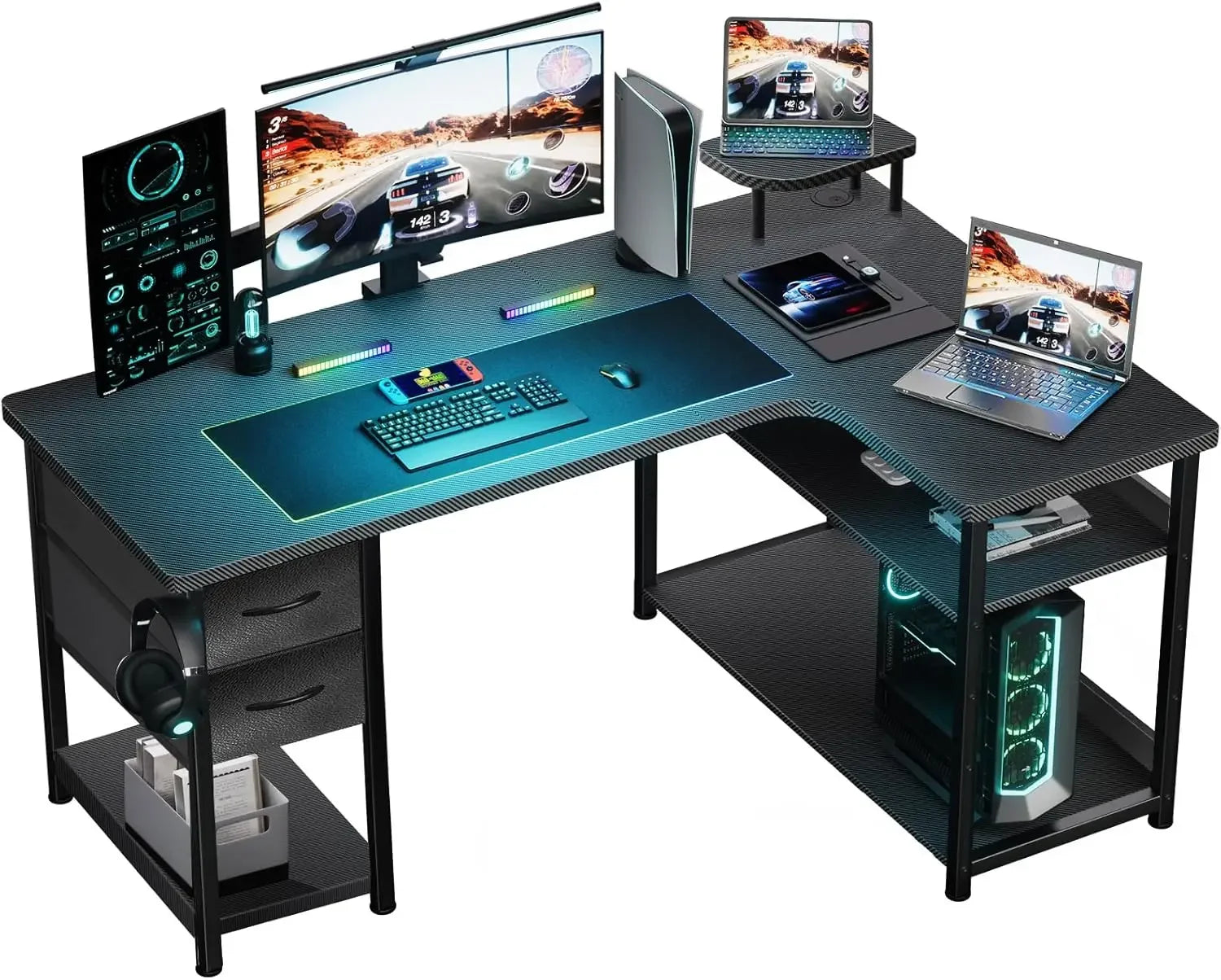 "Gaming Desk with Drawers,