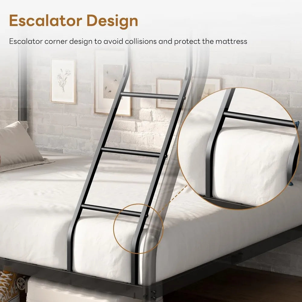 Twin Over Full Metal Bunk Beds with Ladder and Guardrail