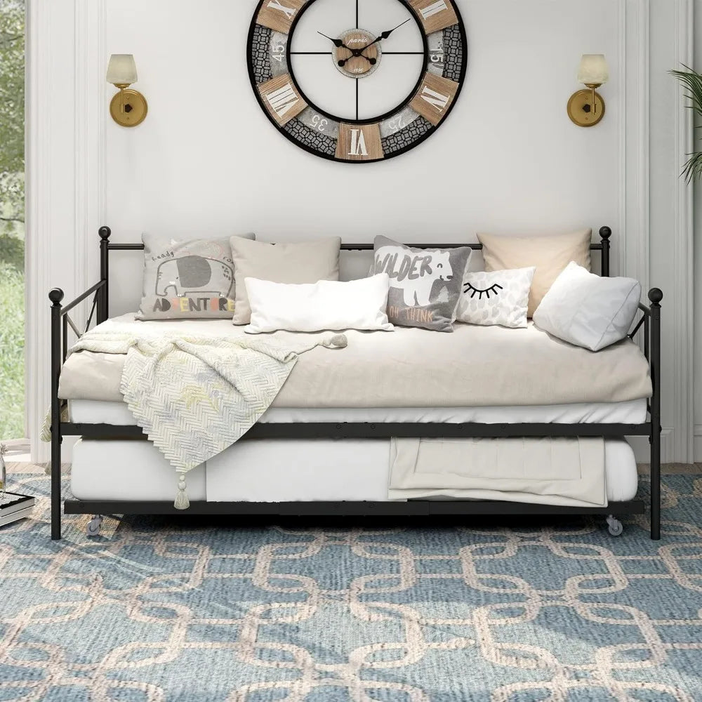 Premium Steel Slat Daybed Sofa Bed with Trundle
