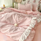 Korean Princess Style Lattice Double Layer Lace Bedding Set