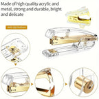Rose Golden Desk Accessories Acrylic Stapler Staples Remover Tape Holder Pen Holder Ballpoint Pen Scissors Binder Staples Phone