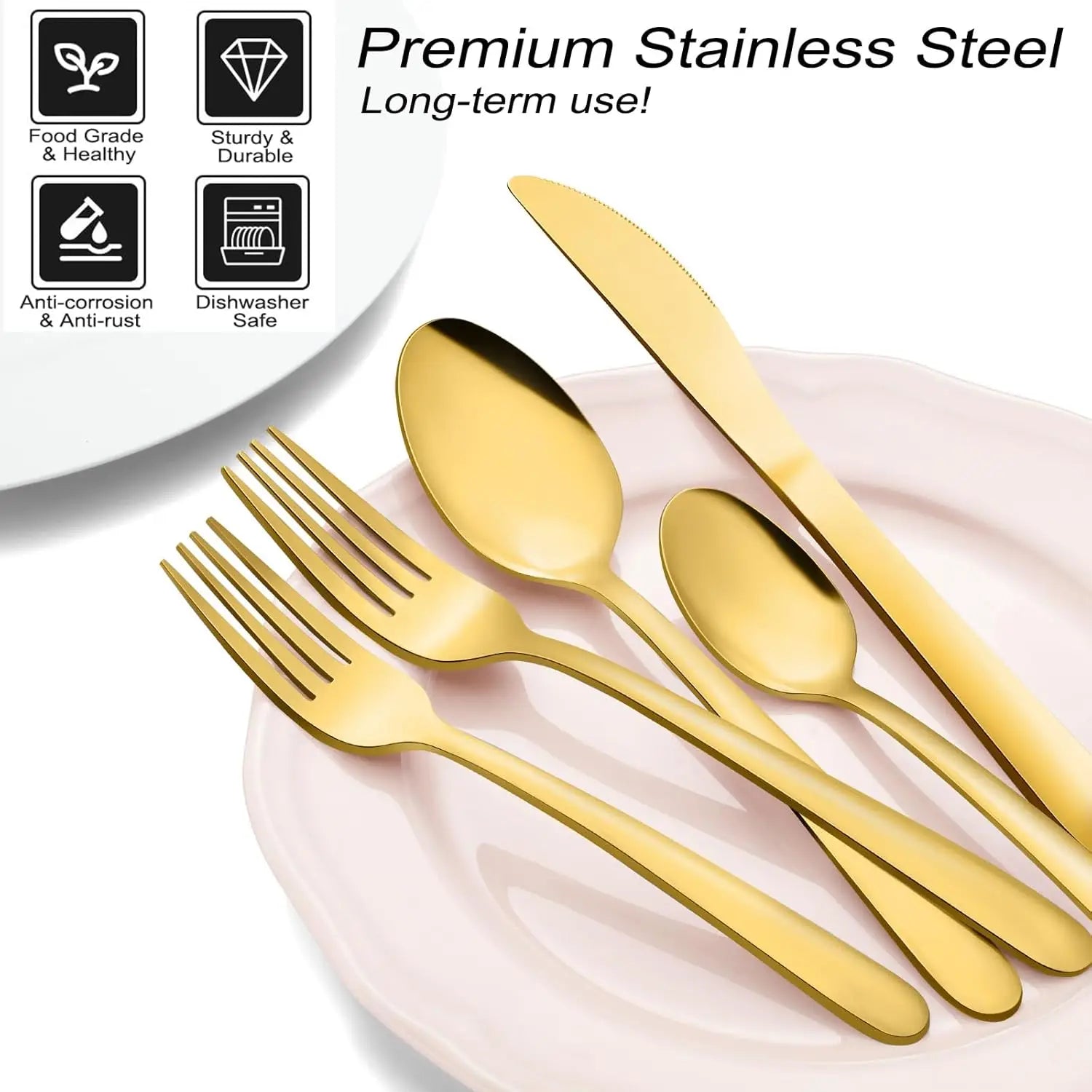 72-Pcs Gold Silverware Sets