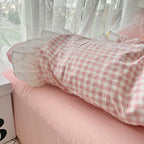 Korean Princess Style Lattice Double Layer Lace Bedding Set