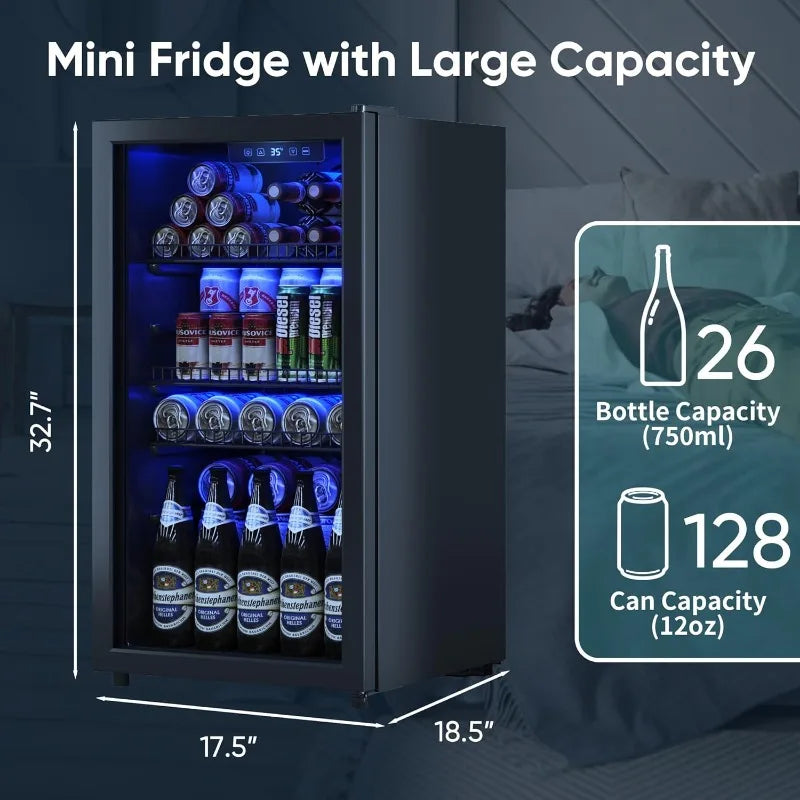130 Can Mini Fridge With Glass Door