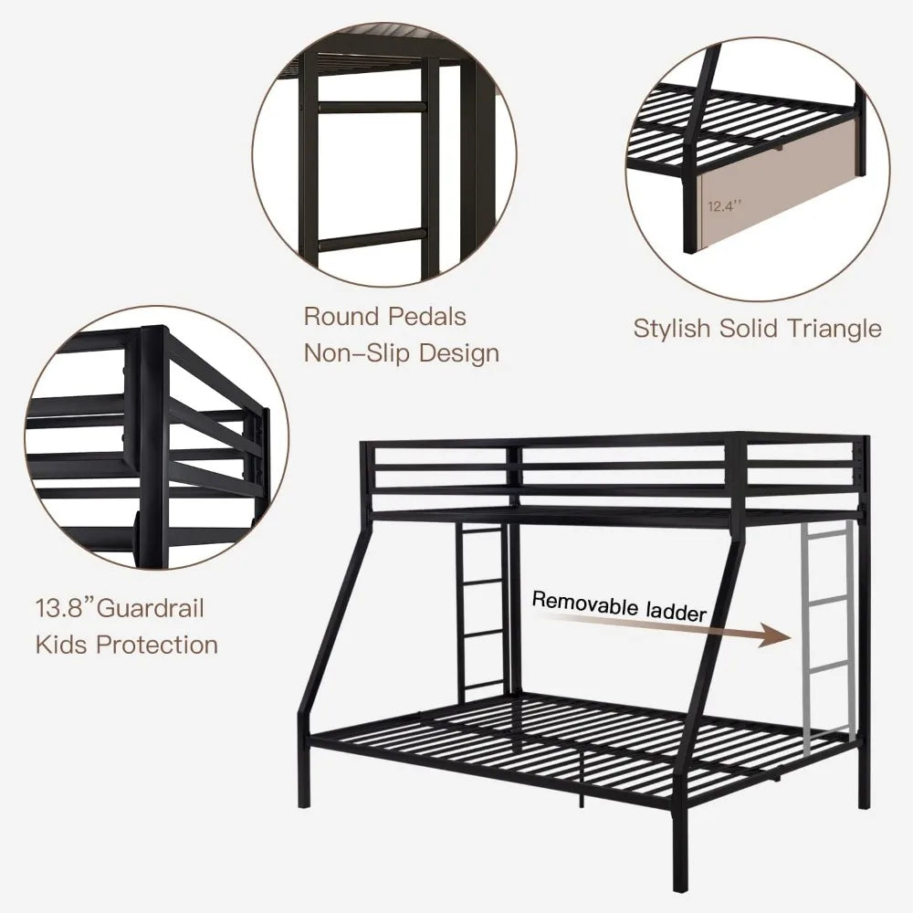 Twin Over Full Metal Loft Bunk Bed with Safety Rail and Ladder