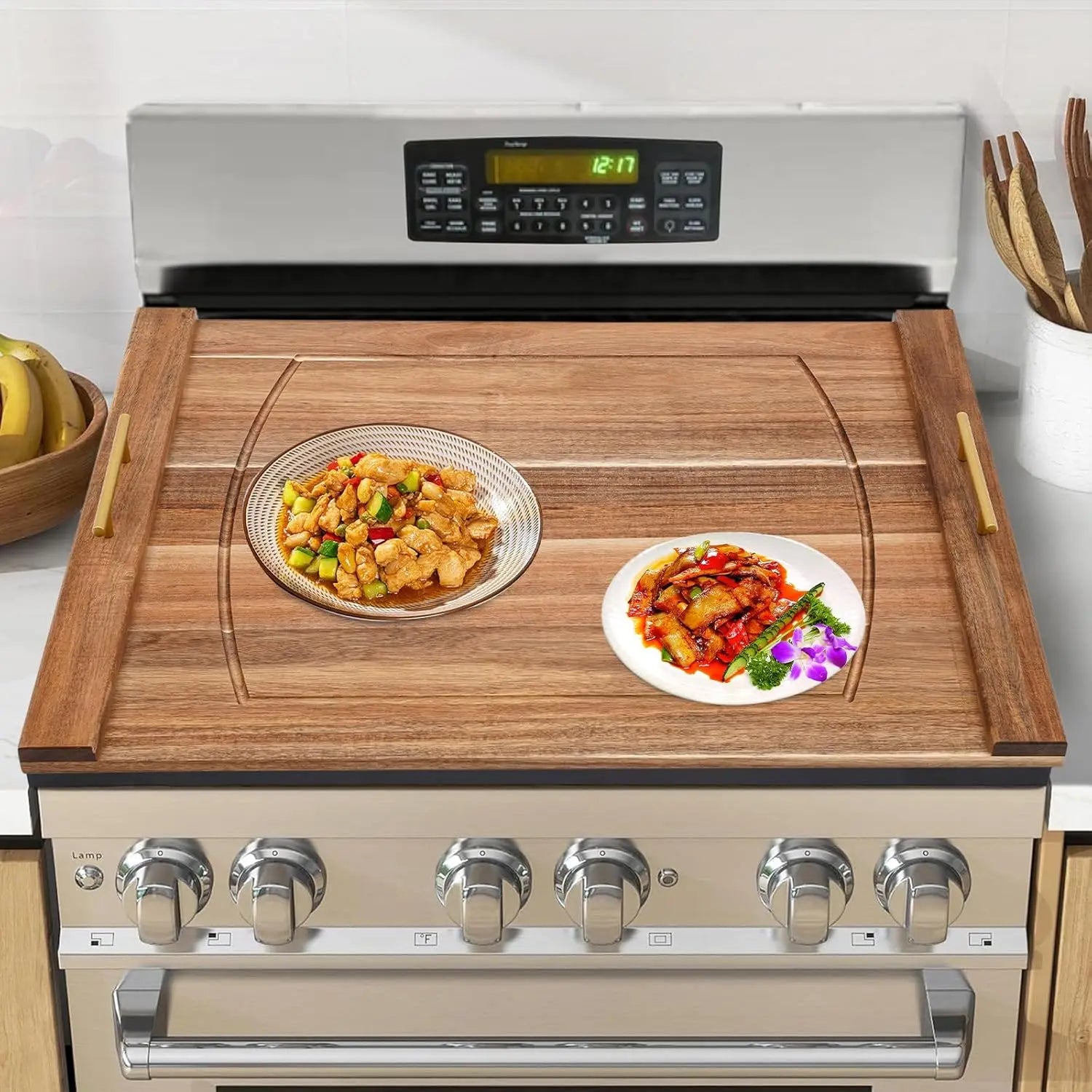 30"L X 22"W Log Color Wood Stove Top Cover with Handle