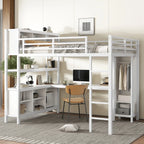 Metal Loft Bed with Wardrobe And L-shaped Desk